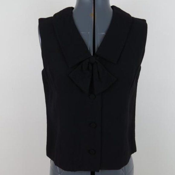 Vintage 1960s Black Bow CollarSleeveless Blouse